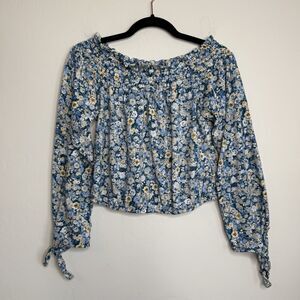 American Rag Size M Floral Off Shoulder Cropped Peasant Top Cottage Core Western